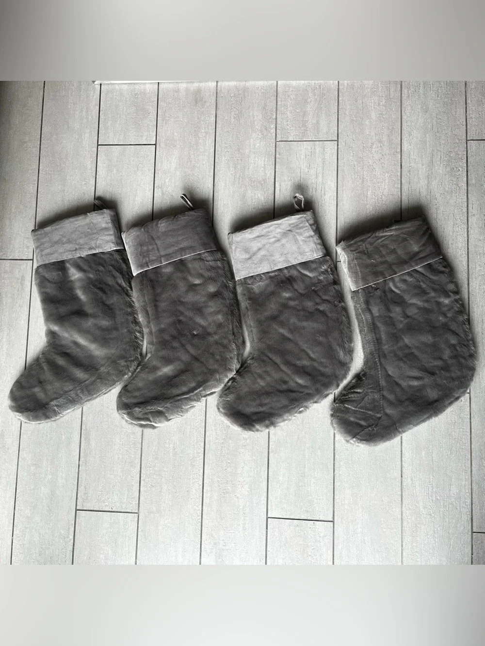 4PC Pottery Barn Faux Fur Minky Grey Christmas Stocking Gray Holiday Decor LARGE